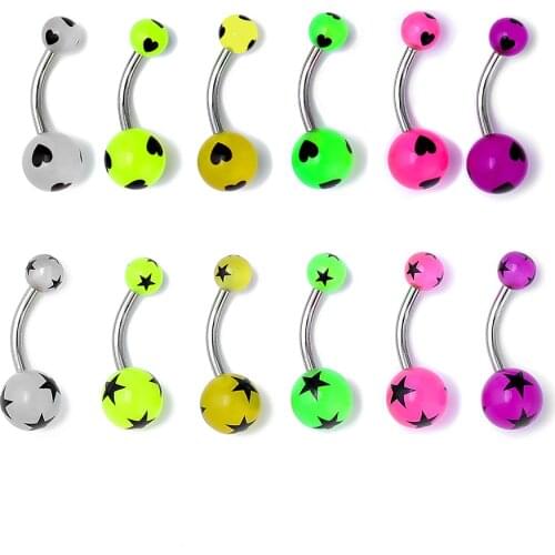 Steel Heart Belly Button Piercing Lot Pentagram Belly Piercing Bar Pack Sexy Navel Piercing Set Belly Ring Bulk Navel Bar Lot