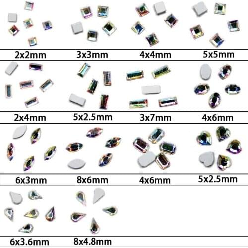 Strass Glass Rhinestones Stones Crystal AB Color 50pcs/bag Many Shapes and Sizes For Choose Luxury Great For Nail Art Decoration