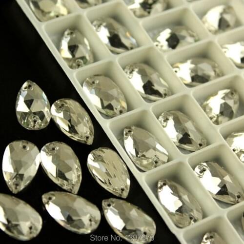 Teardrop All size sew on rhinestones clear color bling crystal flatback sewing buttons with two holes handcraft accessaries