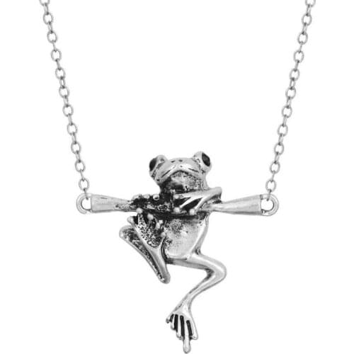 Antique Baby Siver Frog on A Branch Animal Unique Necklaces & Pendant for Women Men Retro Choker Brand Jewelry Wholesale