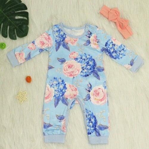 Spring 0-24M New Fashion Newborn Romper Floral Jumpsuit Baby Playsuit Girl Outfit Clothes Set