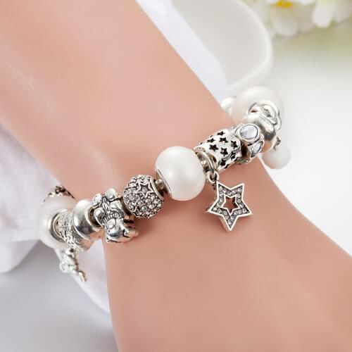 VIOVIA New European Murano Glass Beads & Crystal Charms Bracelet fit Original Bracelet Bangle for Women Pulserias Jewelry B17014