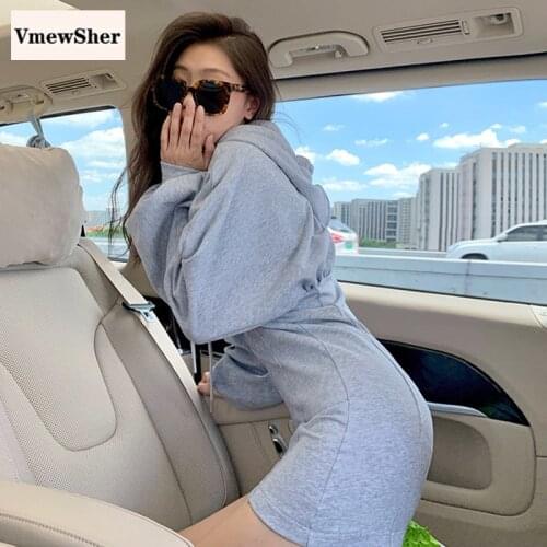VmewSher Autumn Spring Women Dress Zipper Fly Long Sleeve Hooded Sweatshirt Dress Fashion Slim Bodycon Mini Dresses Streetwear