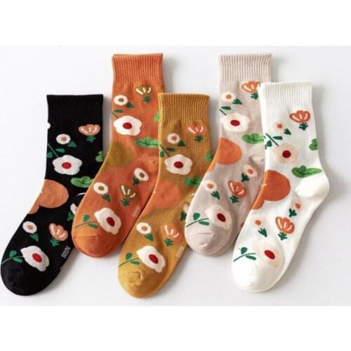 Yishine 10 Pairs Cartoon Funny Art Socks Creative Plants Flowers Cute Women Socks Vintage Cotton Kawaii Socks Wholesale