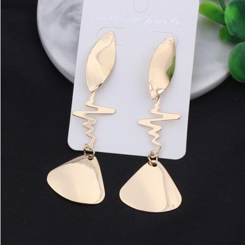 Unique Heartbeat Fan Shell Shape Drop Long Earrings For Women Korean Style Glossy Geometric Earring Jewelry Party Girl Gift