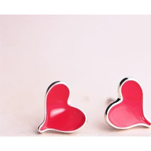 Season Gate 925 Sterling Silver Sweet Lovely Red Mini Heart Trendy Earrings for Women Girls Jewelry Gift SE062
