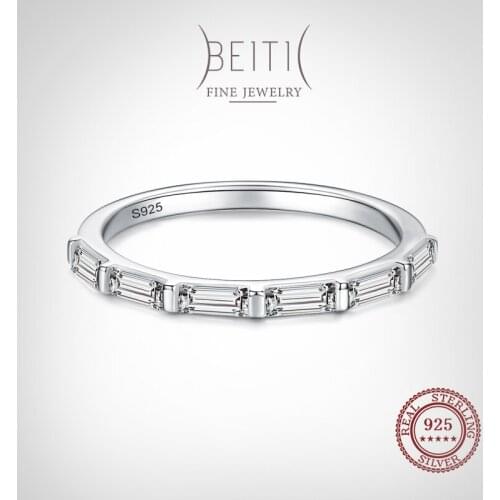 Beitil 925 Sterling Silver Classic Rectangle Clear Zircon Finger Ring For Women Minimalist Fine Stackable Rings Jewelry
