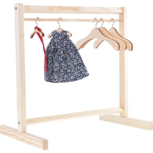 1/6 BJD Dollhouse Miniature Wooden Garment Rack Clothes Organizer for Dollfie Furniture Toy Dolls Accessory Dollhouse Decoration