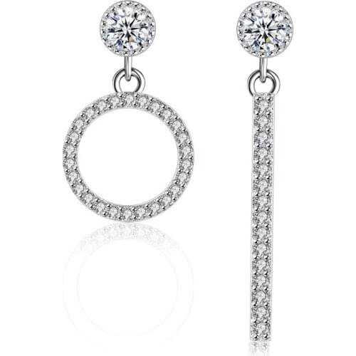 100% 925 sterling silver fashion shiny crystal geometric design stud earrings for women wholesale jewelry Christmas gift cheap