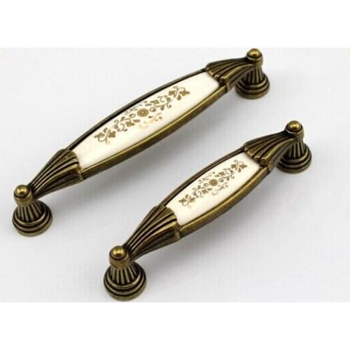 128mm antique brass kitchen cabinet handles rustico pastorale ceramic dresser cupboard door handle 5" vintage furniture handles