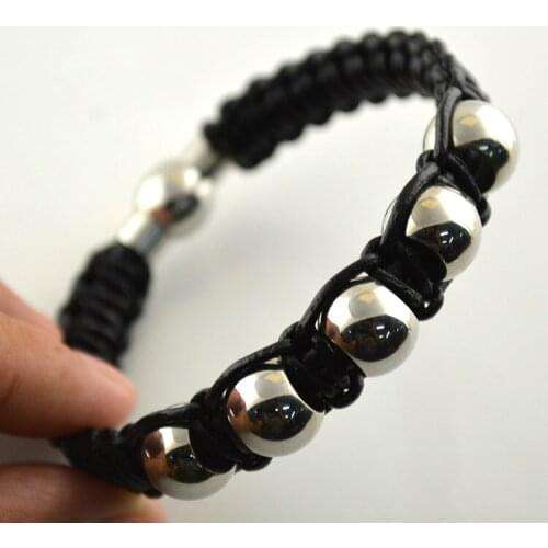 5pcs Genuine Leather Stainless Steel Magnet 7.5 Inch Bracelets For Men