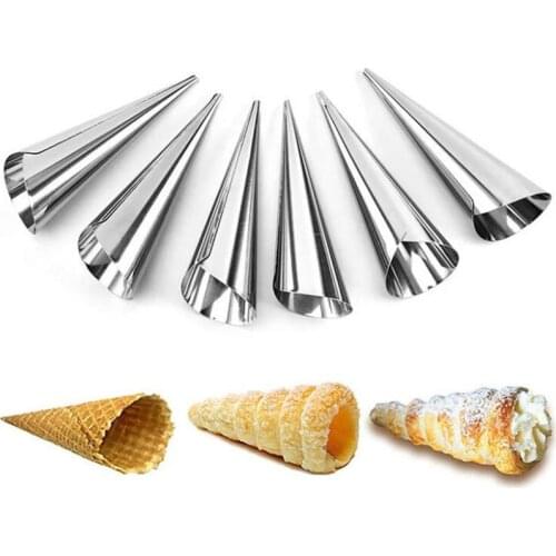 6Pcs/set Stainless Steel Spiral Croissants Molds Conical Tube Cone Roll Moulds Cream Horn Baking Pastry Tool Icing Piping Nozzle