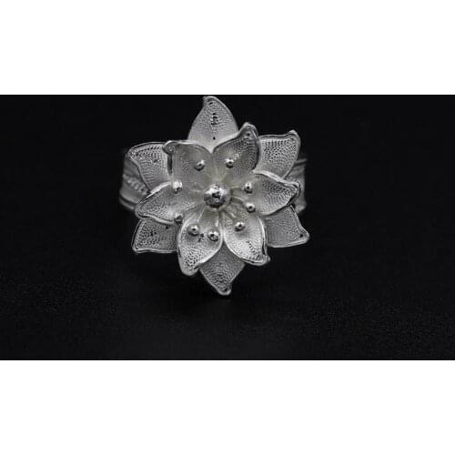 925 Sterling Silver Filigree Ring Inlaid Mardin Assyrian Turkish Special Hoop Adjustable Finger Width Collet Women Jewelry Daisy