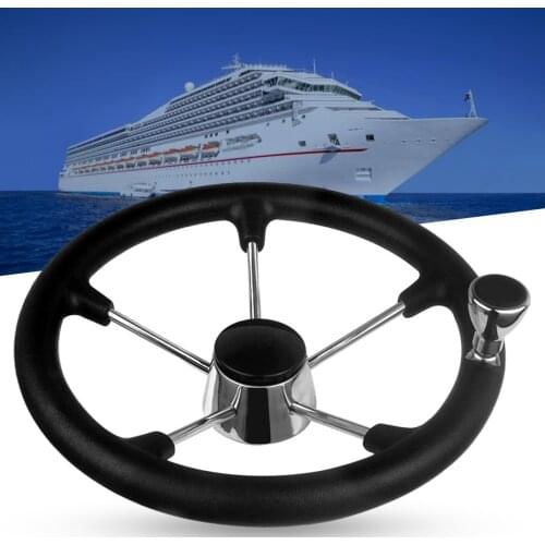Boat Accessories Marine 13-1/2 Inch Stainless Steel 5 Spoke Steering Wheel with Black Foam Grip and Knob Accessories Tool
