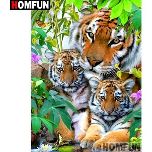 HOMFUN Full Square/Round Drill 5D DIY Diamond Painting "Animal tiger" Embroidery Cross Stitch 3D Home Decor Gift A11195