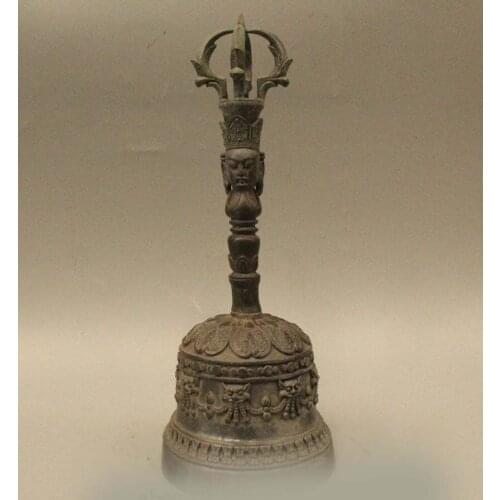 Free Shipping 8" Tibet Tibetan Buddhism religion Pure Bronze Buddha Head Ling Dnag small bell