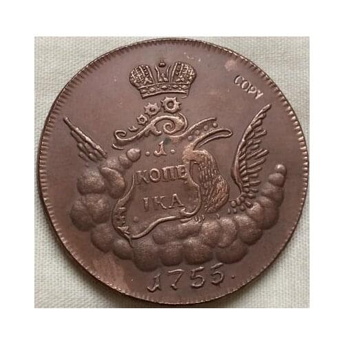 FREE SHIPPING wholesale 1755 russian coins 1 Kopeks copy 100% coper manufacturing