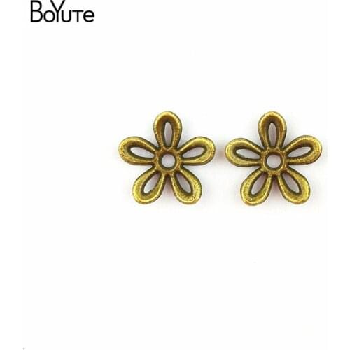 BoYuTe (200 Pieces/Lot) 11.5MM Vintage Style Zinc Alloy Antique Bronze Plated Flower Bead Caps for Diy Jewelry Wholesale Makings
