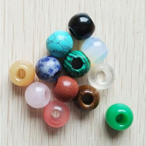 2017 Fashion good quality natural stone mixed round shape big hole beads For Bracelet Charms 12pcs/lot wholesale free shipping