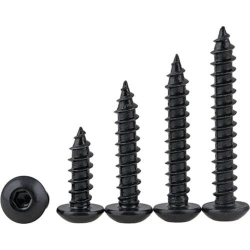 GuHua Black 8.8 Strength Pan Head Hexagon Socket Self Tapping Screw PA Hex Socket Round Head Tapping Wood Screws M3M4M5M6 10pcs