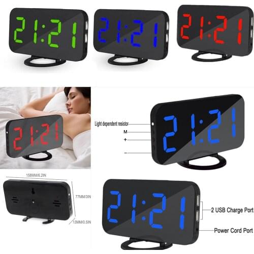 USB Cable Digital Alarm Clock LED Mirror Clock Multifunction Snooze Display Time Table Desktop Night LED Light Big LED screen