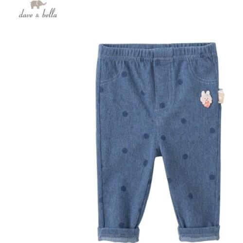 DBZ19132-2 dave bella autumn baby girls fashion cartoon dots pants children full length kids girl pants infant toddler trousers