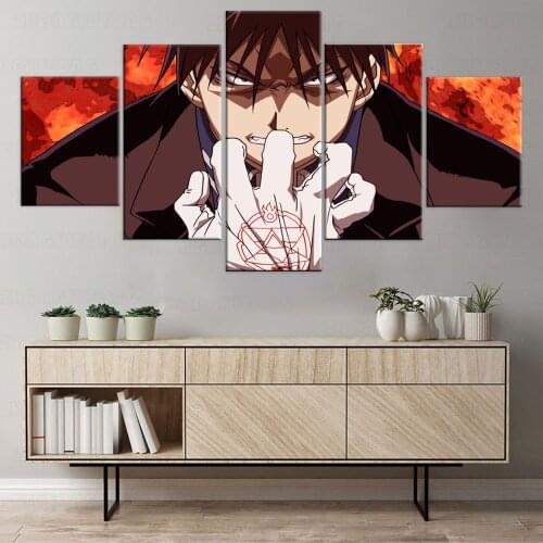 Home Decor HD Printed Poster Frame Wall Art Picture 5 Pieces Anime FullMetal Alchemist Roy Mustang Canvas Painting For Boys Room
