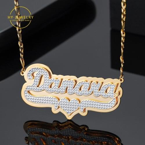 Double Plate Two Tone with Heart Name Necklace Personalized Custom Gold Plated Names Necklaces Stainless Steel Jewelry For Women