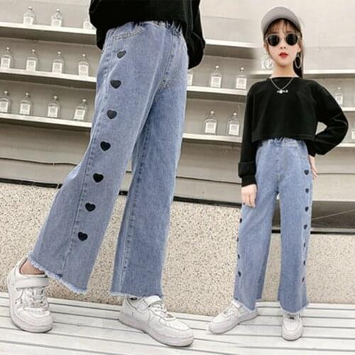 New Jeans For Girls Heart Pattern Jeans For Girls Casual Jeans For Children Spring Autumn Childrens Clothing 6 8 10 12 14