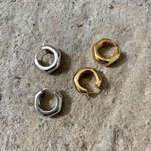 Geometric polygon retro metal earrings simple style personalized hollowed out hoop circle versatile earrings lovers