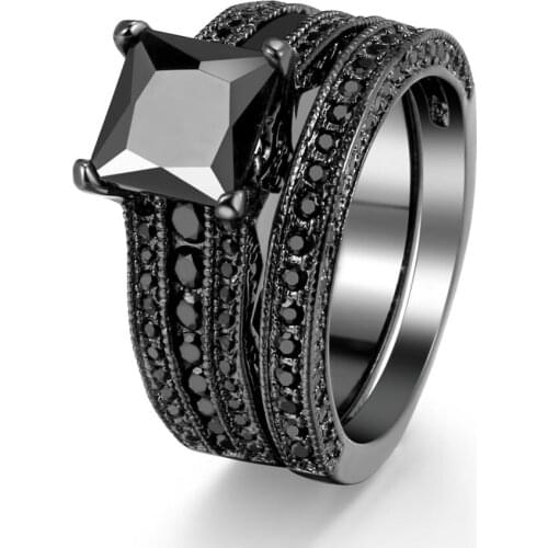Hainon Luxury Design Red Square Stone Ring Sets Black Gold Color Party Rings Jewelry For Women Girl Distribution 2017 hot sale