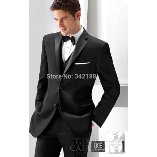 Custom Design Black Notch Lapel Groom Tuxedos Groomsmen Men Wedding Suits Prom Clothing /wester suitswedding men clothes