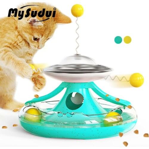 Intelligence Cat Turntable Ball Track Tower Toy Interactive Cat Teaser Stick Puzzle Food Dispenser Toy Kitten Training Scratch