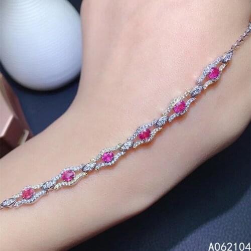 KJJEAXCMY fine jewelry 925 sterling silver inlaid natural pink sapphire Women fashion lovely new gem hand bracelet support detec