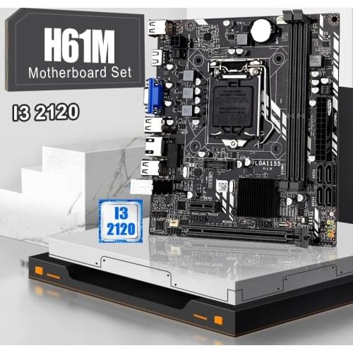 H61M Motherboard Set With i3 2120 CPU Socket LGA 1155 DDR3 Memory 16GB M-ATX H61Desktop Mainbord Support Intel Core i3 i5 i7 CPU