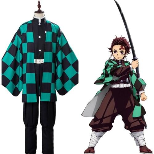 Anime Demon Slayer: Kimetsu no Yaiba Cosplay Kamado Tanjirou Cosplay Costume Uniform Kimono Outfit Halloween Costume