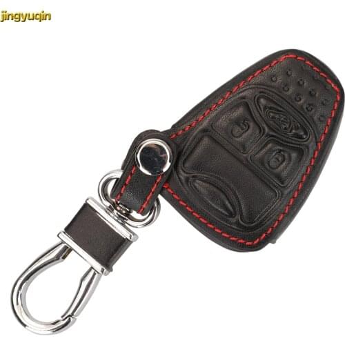 Jingyuqin Remote Car Key Leather Case Cover For Jeep Chrysler 300 Aspen Pacifica PT Cruiser Dodge Charger Magnum 4BTN with Word