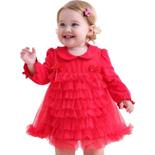 Toddler Girl Red Casual Dress Infant Cute Lace Layer Ruffle Princess Dress+Hairband 1st Birthday Party Dresses Outfits for Baby