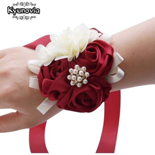 Kyunovia Beautiful Polyester Rose Flower Bride Wrist Corsage Bridesmaid Bracelet Party Wrist Flower Wedding Boutonnieres D137