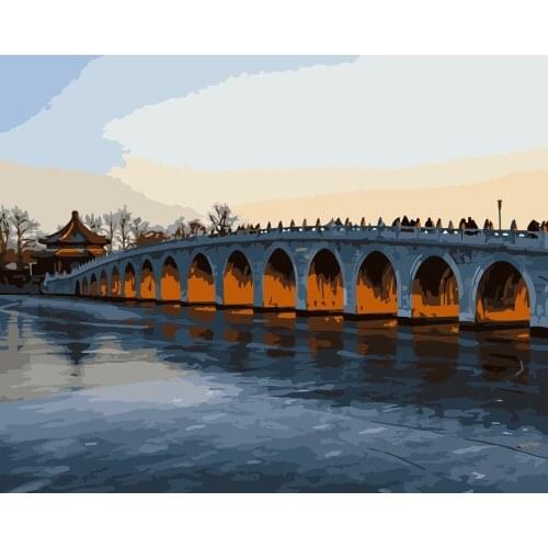 MaHuaf-i282 Room Home Decor Wall Art sunset bridge DIY Painting By Numbers On Canvas Frameless Modern Realist Wall Pictures