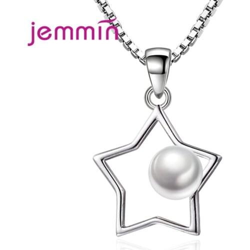 Fashion 925 Sterling Silver Chain Pearls Pendant Necklace Shinning Cubic Zirconia Crystal Necklaces for Women Girl Wedding Party