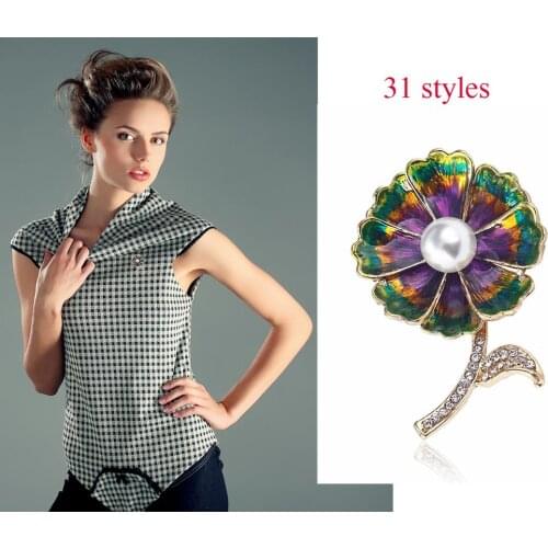 Fashionable cute artificial plant brooch pearl handmade oil drop painting oil celebrity style brooch clothes accessories