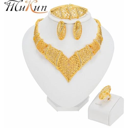 MUKUN Dubai Fashion Jewelry Sets Bride Necklace Flower Shape Crystal Earrings Ring Charm Women Bracelet Jewelry for Women