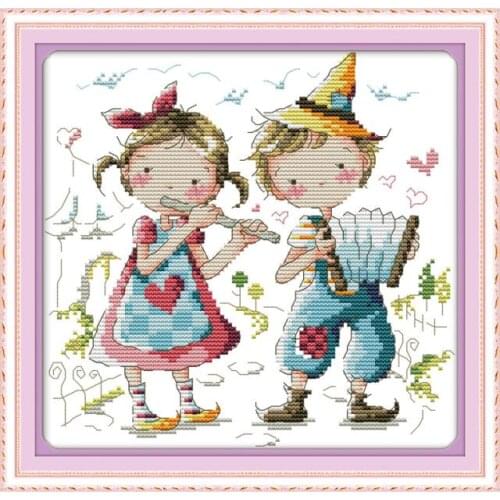 Love ensemble cross stitch kit cartoon boy girl 14ct 11ct count print canvas stitches embroidery DIY handmade needlework plus