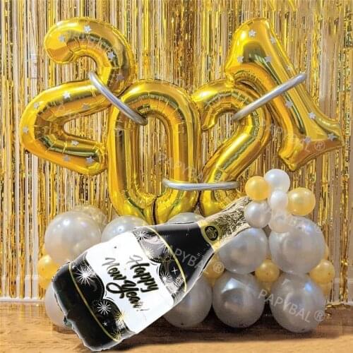 76pcs 2022 Foil Balloons Set Happy New Year Eve Number Ballons Garland Celebration Merry Christmas Champagne Bottle Balloon