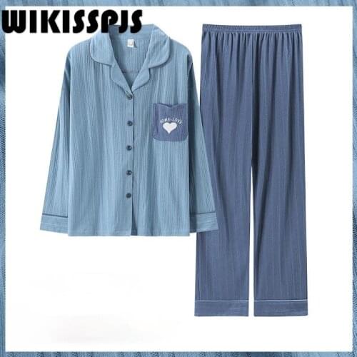 WIKISSPJS 2021 New Autumn Housewear Womens Long Sleeve Thin Suit Sleepwear Plus Size Bedroom Set Lounge Wear Solid