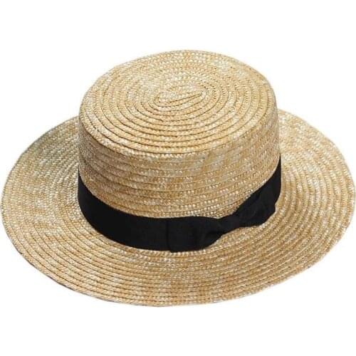 New Summer Womens Boater Beach Hat Wide side Female Casual Panama Hat Lady Classic Flat Bowknot Straw Sun Hat Women Fedora hat