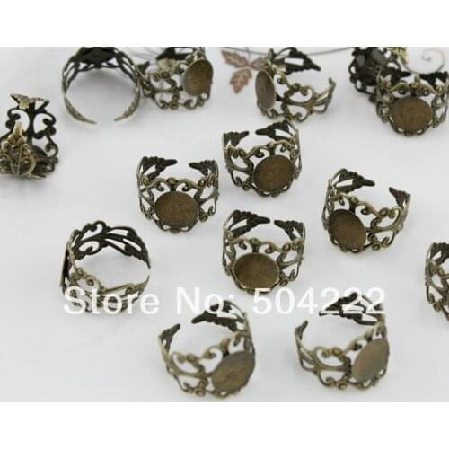 Wholesale free shipping Set of 100pcs -Ornate Adjustable Filigree Ring Band Antique Bronze with 8mm Pad lead and nickle free