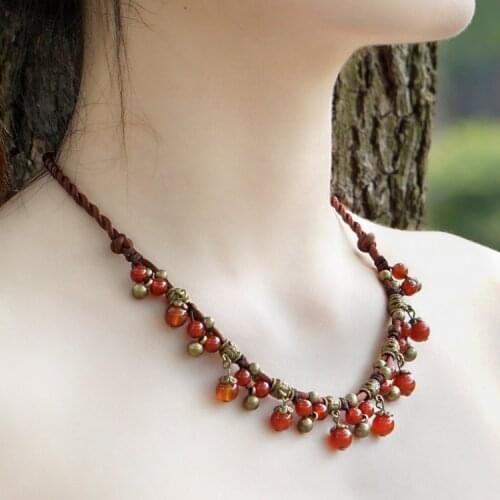 4 COLORS Original Design chalcedony necklace ethnic choker necklace,handmade braided stone necklace,vintage bohemian necklace