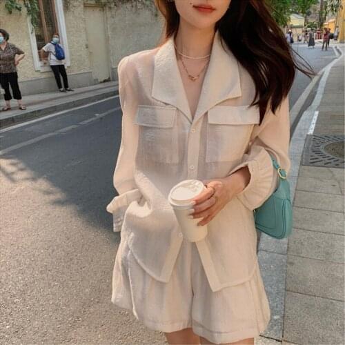 Sexy Singgle Button Short Women Blazer High Waist Puff Sleeve Suit Shirt Fashion Casual Two-piece Suit Vintage